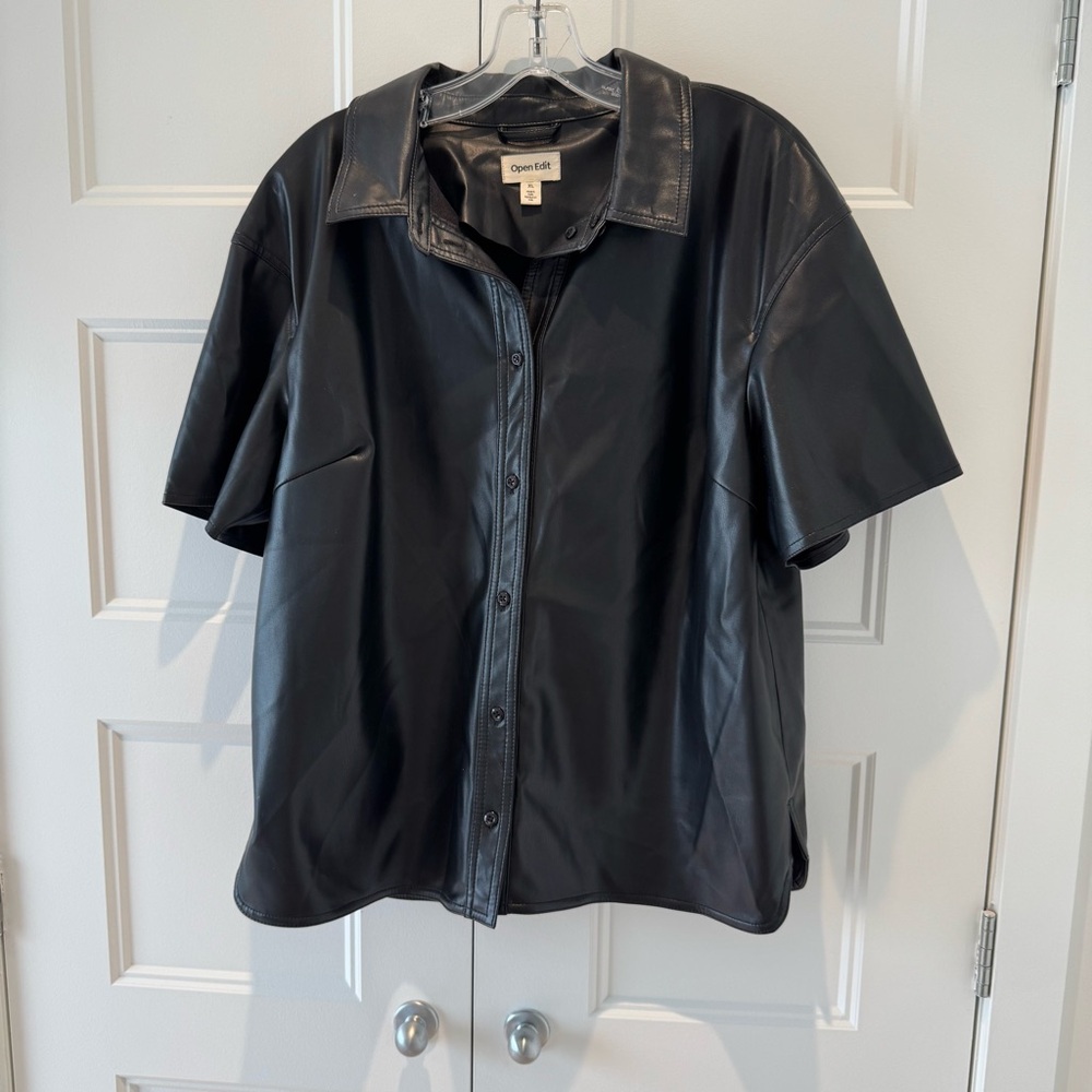 OPEN EDIT Black Women’s Pleather Blouse - SIZE XL